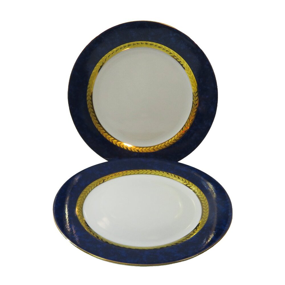 TWO (2) RETRONEU IMPERIAL COLLECTION '95 Blue 22K Gold Band 7.5" Salad Plates